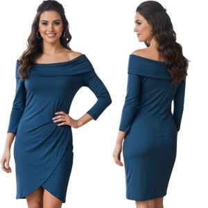MICHAEL STARS Indigo Off-the-shoulder Bodycon Midi Dress - Size S